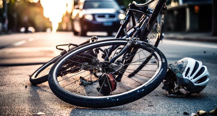 Aftermath of a bicycle crash on a city street, relevant to Indiana dooring and cyclist injury claims