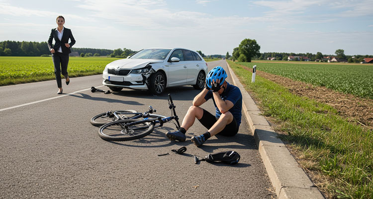 Injured cyclist after a collision with a car, representing bicycle accident claims in South Bend